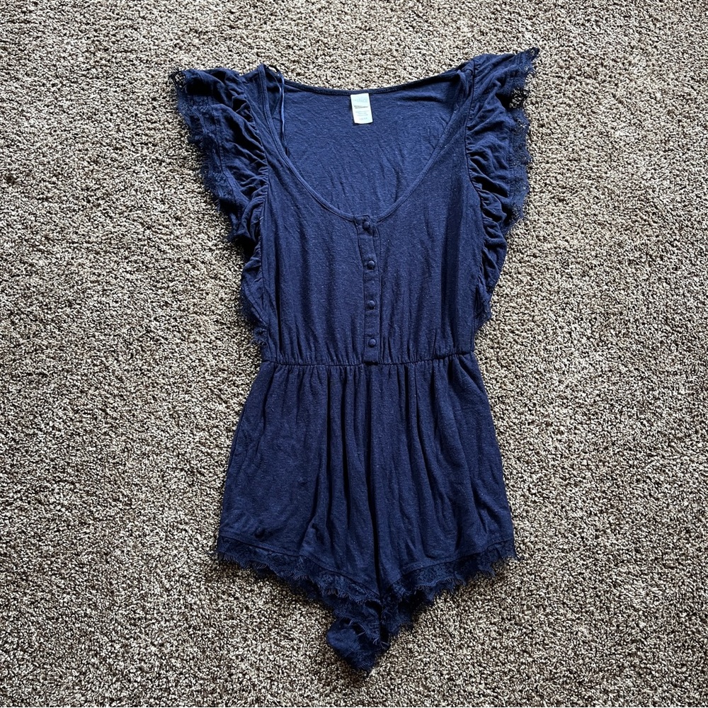 L Space Navy Romper With Flutter Sleeve - image 1